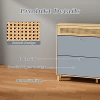 Schuhschrank mit Rattan-Elementen, flexiblem Stauraum und Metallbeinen, 107x24x105 cm, Grau(m-6)