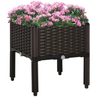 Outsunny verhoogd bed, plantenbak met afwateringsgaten, bloembak in rotan-look, PP, bruin(m-10)