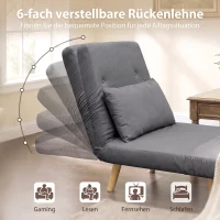 HOMCOM 3-w-1 fotel sypialny, rozkładany fotel z funkcją spania, regulowane oparcie Click-Clack, Szary(m-5)