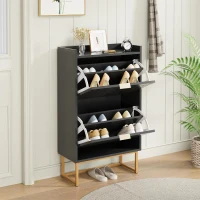 Schuhschrank mit 2 Klappen, schmaler Schuhkipper mit Kippschutz und verstellbaren Trennwänden, 50x24x103,5 cm, Schwarz(m-2)