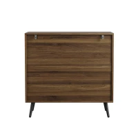 Commode à 3 tiroirs en MDF, poignées et pieds métalliques, style moderne, 80x39x78 cm, Noyer(m-12)