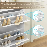 Schuhschrank mit 2 Klappen, schmal, verstellbaren Trennwänden und Kippschutz, 50x24x103,5 cm, Weiß(m-3)
