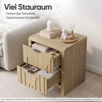 Nachttisch in Eichenoptik mit Schublade, 3D-Riffelung und Metallgriffen, Mid-Century-Modern-Stil, Eiche(m-7)