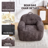 Sitzsack-Sofa mit Armlehnen, zerkleinerter Schaumstofffüllung und Kunstfell, 95x95x79 cm, Dunkelgrau(m-4)