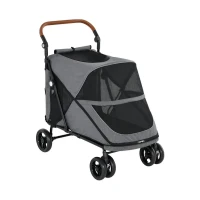 PawHut Poussette pour Chien Pliage 1 Main Suspension Ressort Tout Terrain Double Roues Avant 100x64,5x108cm Gris(m-12)