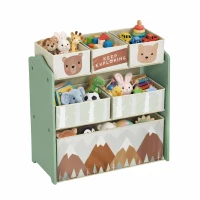 ZONEKIZ Kids Storage Unit, Toy Storage Organiser, with Six Fabric Bins, for Bedrooms, Playrooms, Nurseries - Green(m-11)