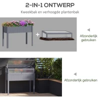 Outsunny Verhoogd Bed Hout met Koud Frame 2-in-1 Kas Tomatenhuis Groentebed Kruidenbed Plantenbak voor Tuin Balkon en Terras Polycarbonaat Grijs 120 x 54 x 112/122 cm(m-7)