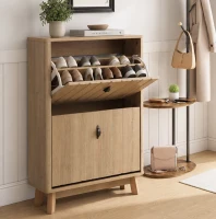Schuhschrank mit Kippschutz und Doppeltüren, 60x24x94 cm, Eiche(m-6)