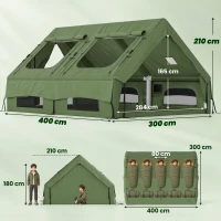 Outsunny Opblaasbare Tent 8-10 Personen Snelle Opzet 4-Seizoenen Waterdicht Krasbestendig Tent met Kachelopening Dakramen(m-3)