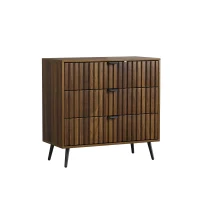Commode à 3 tiroirs en MDF, poignées et pieds métalliques, style moderne, 80x39x78 cm, Noyer(m-10)