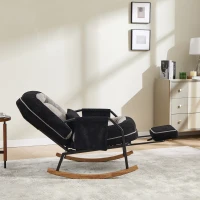Fauteuil à bascule grand format, dossier réglable, repose-pieds escamotable, coussin rembourré, poches latérales, intérieur et extérieur, Noir+Gris(m-19)