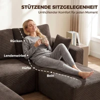 HOMCOM Sofa modułowa U 287 cm, bezramowa, szerokie i głębokie siedzisko, sztruks, pianka High Density, bez montażu, khaki(m-7)