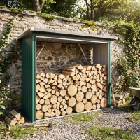 Outsunny Casetilla para Leña de Acero Galvanizado con Base Elevada y Techo Inclinado 213x66,5x150 cm Verde(m-8)