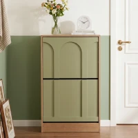 Schuhschrank mit 2 Klappen, schmal, verstellbare Trennwände, Skandi-Design, Grün(m-3)