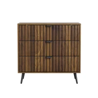 Commode à 3 tiroirs en MDF, poignées et pieds métalliques, style moderne, 80x39x78 cm, Noyer(m-2)