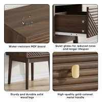 Nachttisch, Mid-Century-Modern-Stil, gerilltes Design und Metallgriffe, 40x40x55 cm, Walnuss(m-6)