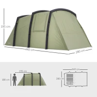Outsunny Aufblasbares Campingzelt 3 Personen Outdoor Tunnelzelt mit Seitenfenstern Tür Luftträger 4,4 x 2,8 x 1,95 m Grün(m-3)