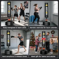 Freistehender Boxsack, für Boxen, Kickboxen, Muay Thai und MMA, Saugnapf-Basis, inklusive Boxhandschuhe, Schwarz(m-7)
