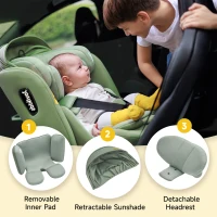 360° drehbarer i-Size Kindersitz mit ISOFIX, Reboarder, Liegefunktion und abnehmbarem Vordach für 40–150 cm, Grün(m-6)