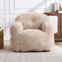 Sitzsack-Sofa mit Armlehnen, zerkleinerter Schaumstofffüllung und Kunstfellbezug für Wohn- und Schlafzimmer, Beige(m-2)