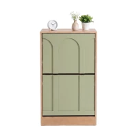 Schuhschrank mit 2 Klappen, schmal, verstellbare Trennwände, Skandi-Design, Grün(m-1)