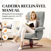 HOMCOM Poltrona Reclinável com Apoio para os Pés Estofada em Tecido Técnico Estrutura de Madeira Função Basculante Cinzento(m-4)