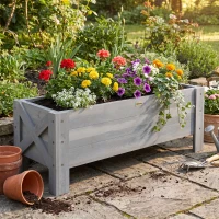 Outsunny 58L Garden Raised Bed Planter Grow Containers for Outdoor Patio Plant Flower Vegetable Pot Fir Wood, 100 x 36.5 x 36 cm, Grey(m-7)