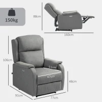 HOMCOM Poltrona Relax Elettrica Reclinabile 150° con Poggiapiedi in Tessuto e Presa USB, Grigio Scuro(m-3)