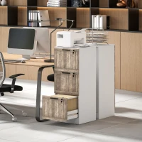 HOMCOM Gaveteiro de Secretária com 3 Gavetas, Fechadura e Chaves, Barras Suspensas para A4 e Carta, 39,4x40x98,7 cm, Branco e Madeira(m-8)