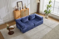 Boden-Schlafsofa, klappbar und modular, Chenille, 200x100x63 cm, Dunkelblau(m-12)