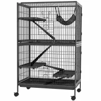 PawHut Jaula para Animales Pequeños con Ruedas Rampas Hamaca y Bandeja Extraíble para Chinchillas Hurones 80x52x128 cm Gris(m-11)