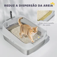 PawHut Caixa de Areia XL para Gatos em Aço Inoxidável com Bordas Altas Pá Fácil de Limpar Antifugas 60,2x40,2x29,7 cm Cinzento(m-7)