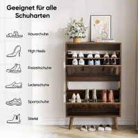 Schuhschrank, vertikal gerillte Oberfläche, zwei Kippfächer, offenes Ablagefach, Walnuss(m-6)