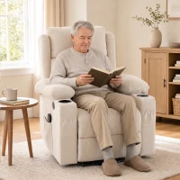 HOMCOM Sillón Relax Reclinable Eléctrico Levanta Personas con 8 Puntos Masaje y Calor Lumbar Puerto USB Mando Reposapiés Crema(m-10)