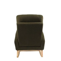 Fauteuil à bascule d’allaitement en tissu teddy, dossier haut ergonomique, base incurvée en bois et poche latérale, Vert(m-23)