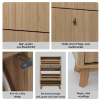 Schuhschrank mit Kippschutz und Doppeltüren, 60x24x94 cm, Eiche(m-5)
