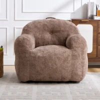 Sitzsack-Sessel mit Armlehnen, Kunstfellbezug, zerkleinerter Schaumstofffüllung, ergonomischer Rückenlehne, 95x95x79 cm, Khaki(m-2)