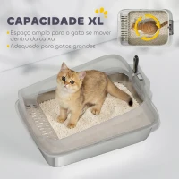 PawHut Caixa de Areia XL para Gatos em Aço Inoxidável com Bordas Altas Pá Fácil de Limpar Antifugas 60,2x40,2x29,7 cm Cinzento(m-5)