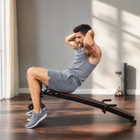 HOMCOM Banc de musculation appareil à abdo hauteur réglable 137,5L x 55,5l x 50-68H cm 2 bandes de résistances + ressort central traction acier noir rouge(m-10)