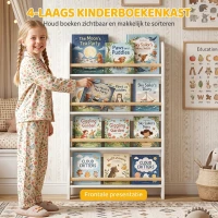 AIYAPLAY Kinderboekenkast met 4 vakken, wandrek met kantelbeveiliging, Montessori, 60 x 10 x 98 cm, wit(m-7)