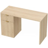 HOMCOM Secretária para Computador 120 cm com Gaveta, Armário Reversível, Prateleira Ajustável e Tampo Espesso, Carvalho(m-1)