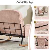 Fauteuil à bascule grand format, dossier réglable et repose-pieds escamotable, poches latérales, coussin rembourré, intérieur et extérieur, Rose(m-4)