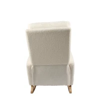 Fauteuil à bascule d’allaitement, dossier haut, tissu teddy, poche latérale, repose-pieds, base en bois courbé, Blanc(m-22)