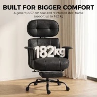 HOMCOM Office Chair, Big and Tall Desk Chair with Footrest, Wide Seat, Leathaire, Reclining Back, Swivel Wheels, Black(m-5)