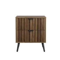 Nachttisch mit zwei Schubladen, eingelassenem Design und Kippsicherung, 45x40x53 cm, Walnuss(m-1)