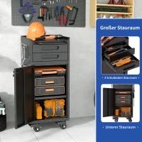 Armoire à outils mobile étroite en métal, porte verrouillable, 2 tiroirs et roulettes pivotantes, Noir(m-4)