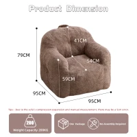 Sitzsack-Sessel mit Armlehnen, Kunstfellbezug, zerkleinerter Schaumstofffüllung, ergonomischer Rückenlehne, 95x95x79 cm, Khaki(m-3)