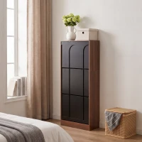 Schmaler Schuhschrank mit 3 Klappen, modernes Skandi-Design, Schwarz(m-5)
