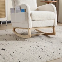 Fauteuil à bascule d’allaitement, dossier haut, tissu teddy, poche latérale, repose-pieds, base en bois courbé, Blanc(m-16)