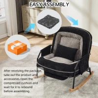 Fauteuil à bascule grand format, dossier réglable, repose-pieds escamotable, coussin rembourré, poches latérales, intérieur et extérieur, Noir+Gris(m-7)
